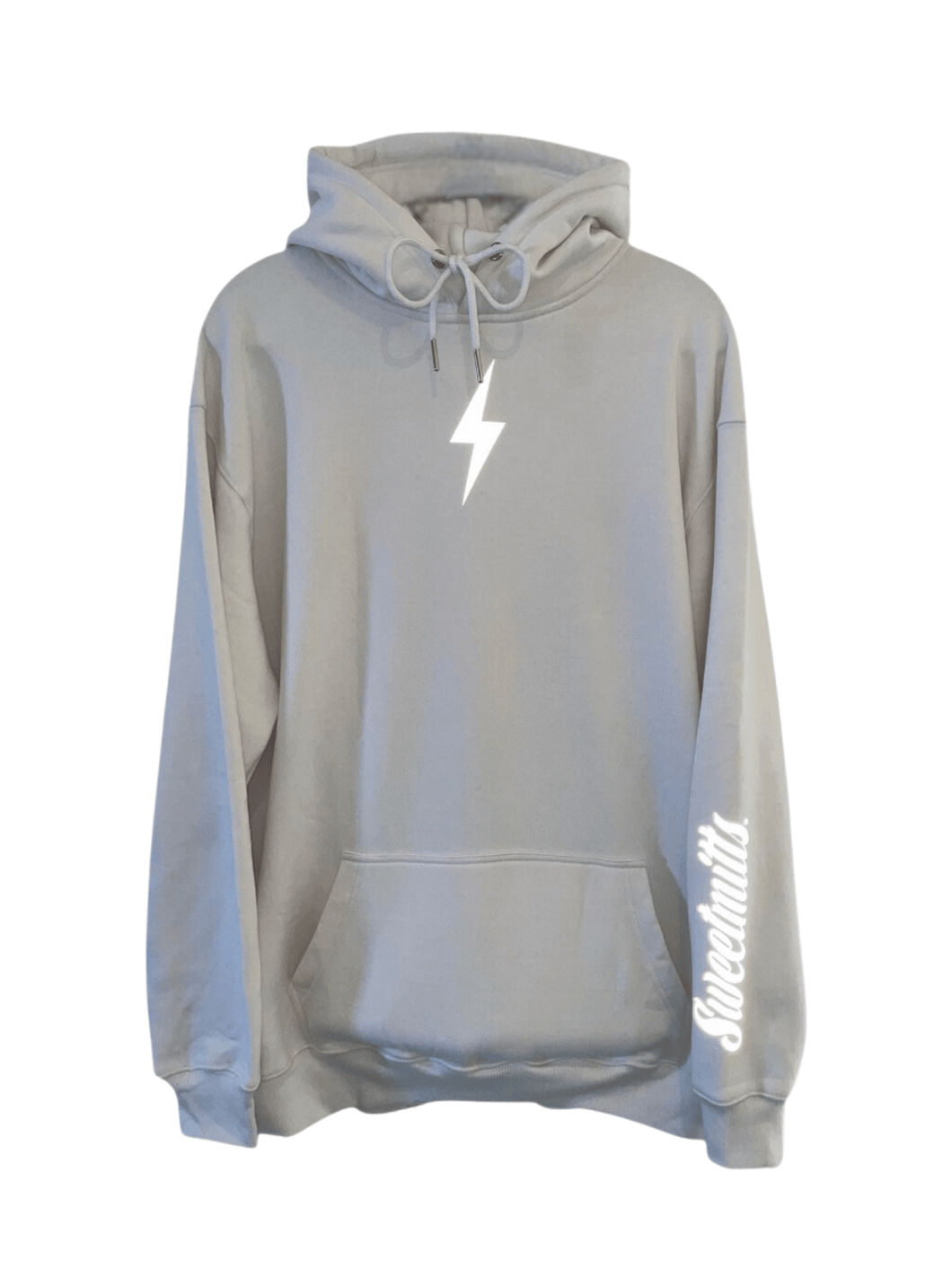 Sweetmitts White Reflective Strike Hoodie Front | Skiing and Snowboarding Hoodie